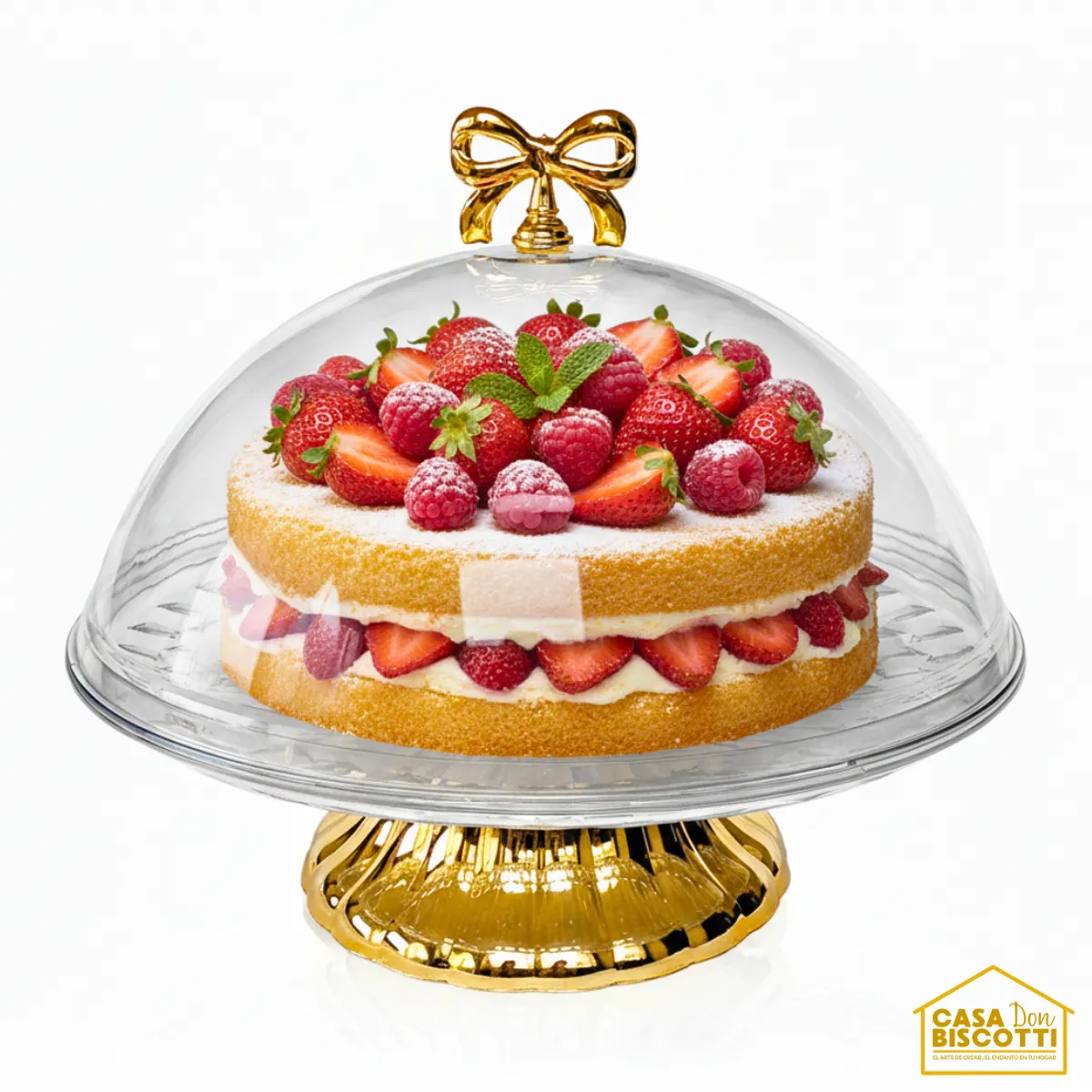 GENERICO - Porta Torta Acrílico de 30cm con Tapa Elegante y Pedestal Dorado - Plato de Torta con Tapa Grande