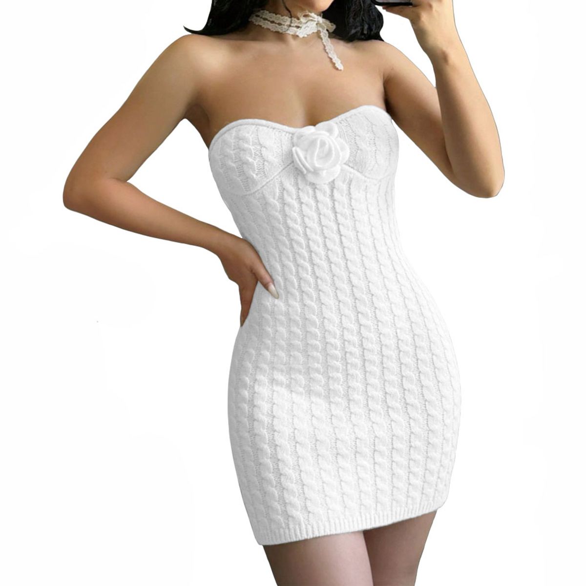 GENERICO - Vestido Tirantes Rosa Ross 359G-26 Hilo Tacto Color Blanco