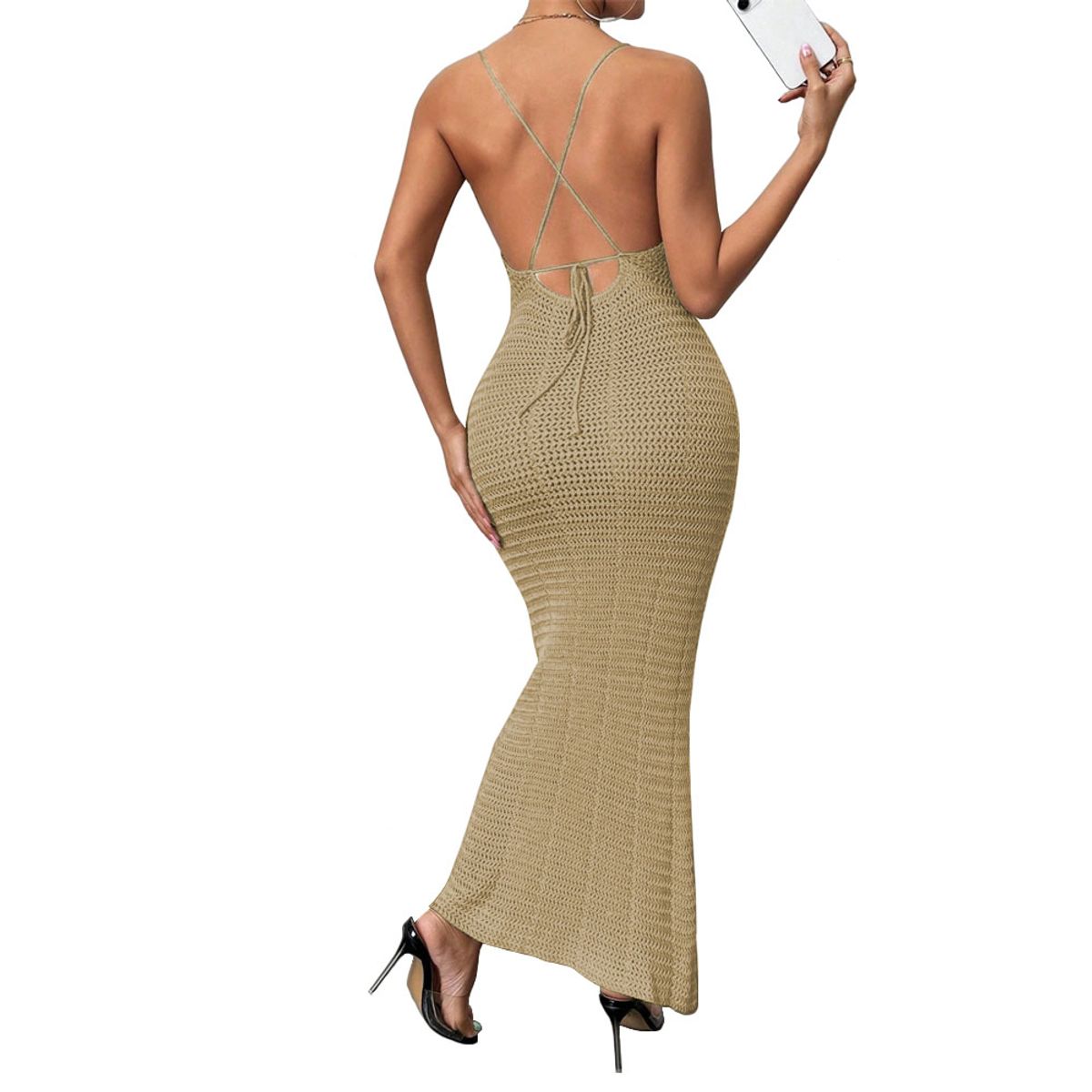 GENERICO - Vestido Tirantes Triple Rosa Ross 359G-26 Hilo Tacto Color Beige