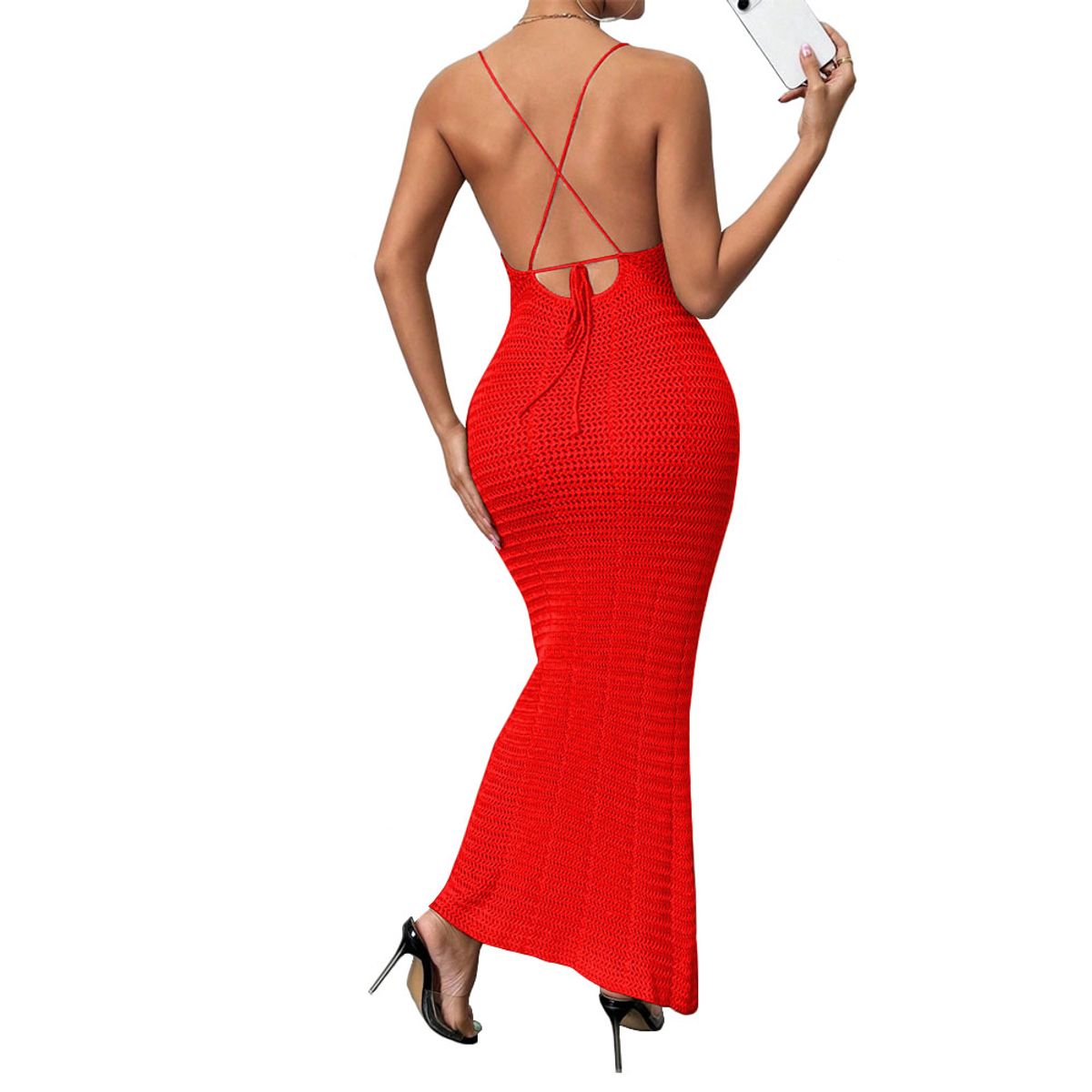 GENERICO - Vestido Tirantes Triple Rosa Ross 359G-26 Hilo Tacto Color Rojo