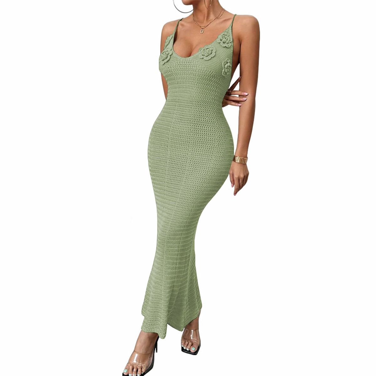 GENERICO - Vestido Tirantes Triple Rosa Ross 359G-26 Hilo Tacto Color Menta