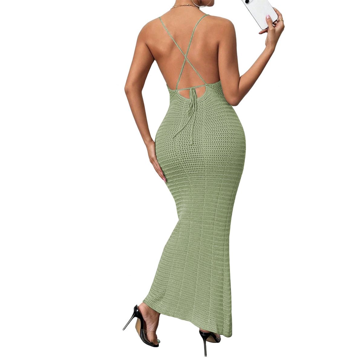 GENERICO - Vestido Tirantes Triple Rosa Ross 359G-26 Hilo Tacto Color Menta