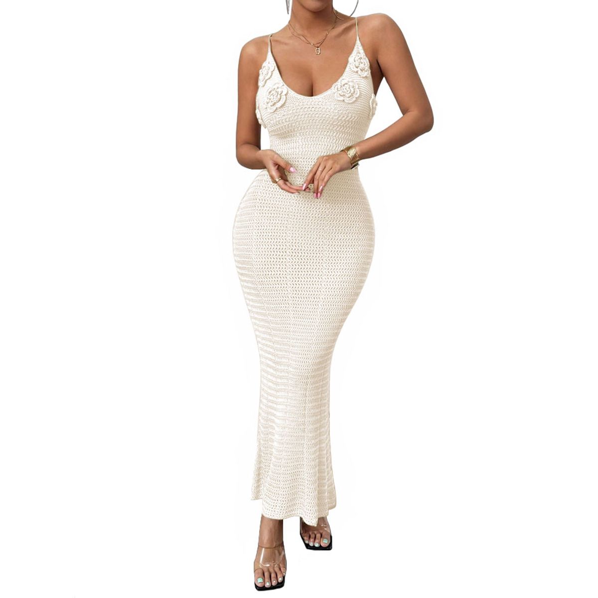 GENERICO - Vestido Tirantes Triple Rosa Ross 359G-26 Hilo Tacto Color Perla