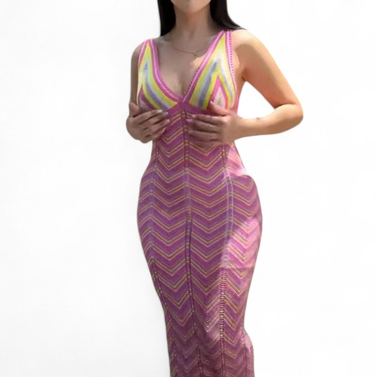 GENERICO - Vestido Arcoiris Material Lad 233G-32 Hilo Tacto Color Fucsia