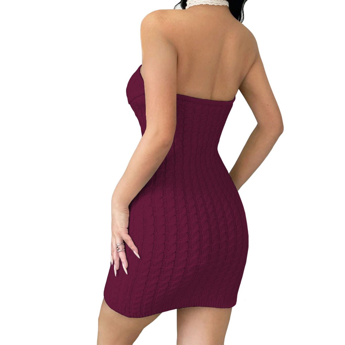 GENERICO - Vestido Tirantes Rosa Ross 359G-26 Hilo Tacto Color Vino