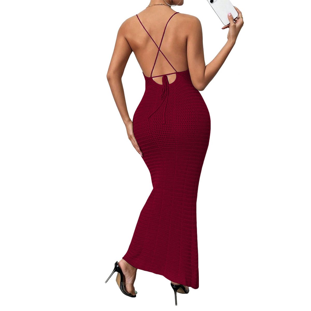 GENERICO - Vestido Tirantes Triple Rosa Ross 359G-26 Hilo Tacto Color Vino