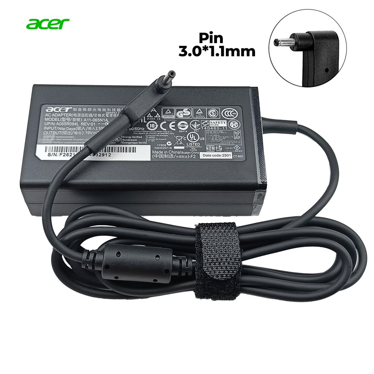 ACER - Cargador Laptop Original 65W 19V 3-42a pin fina
