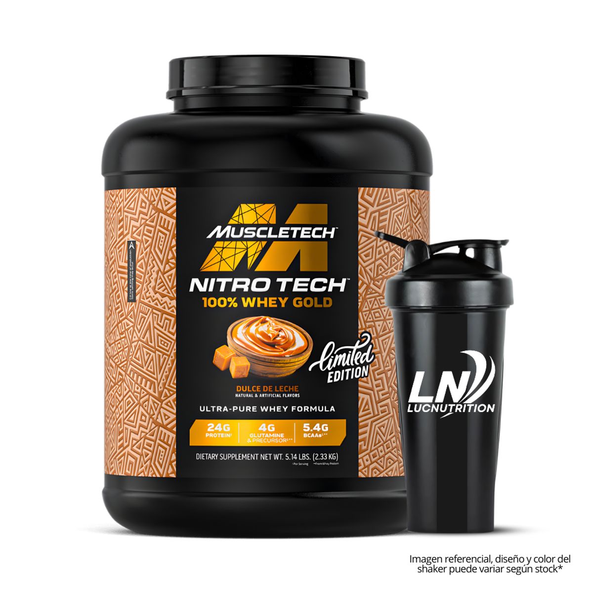 MUSCLETECH - Nitrotech 100 % Whey Gold 5.14 LB Proteina Muscletech - Dulce de Leche + Shaker