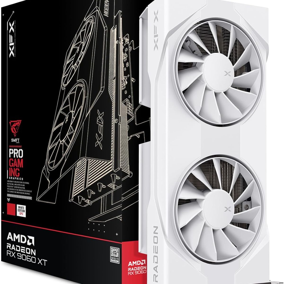 XFX - Tarjeta de video XFX Swift AMD Radeon RX 9060 XT OC White Gaming Edition, 8 GB, PCIe5