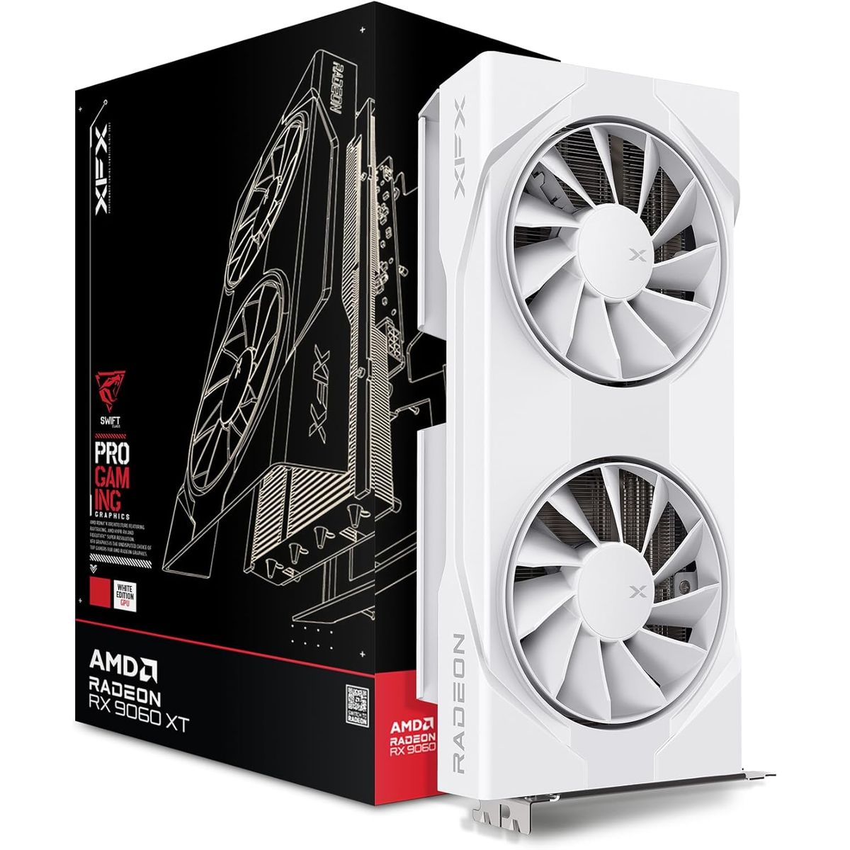 XFX - Tarjeta de video XFX Swift AMD Radeon RX 9060 XT OC White Gaming Edition, 8 GB, PCIe5