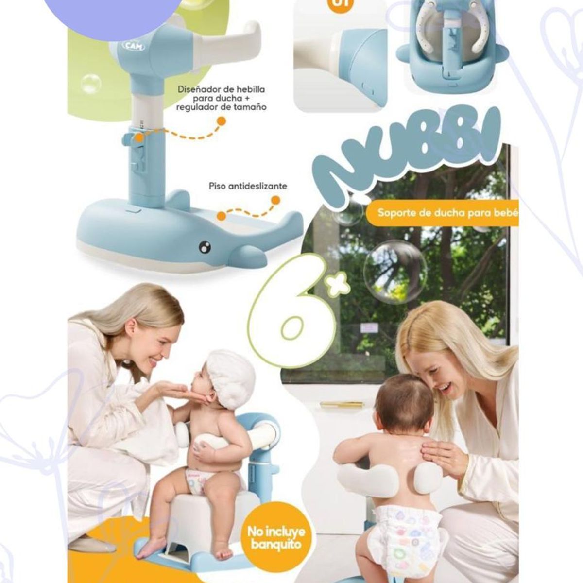 BABY - Soporte de Ducha para Bebé Ajustable DELFIN CELESTE