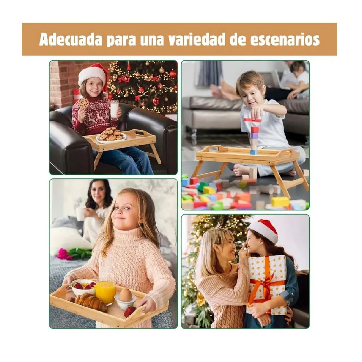 GENERICO - Mesa Bandeja Para Desayunos De Bambú Con Patitas Plegables