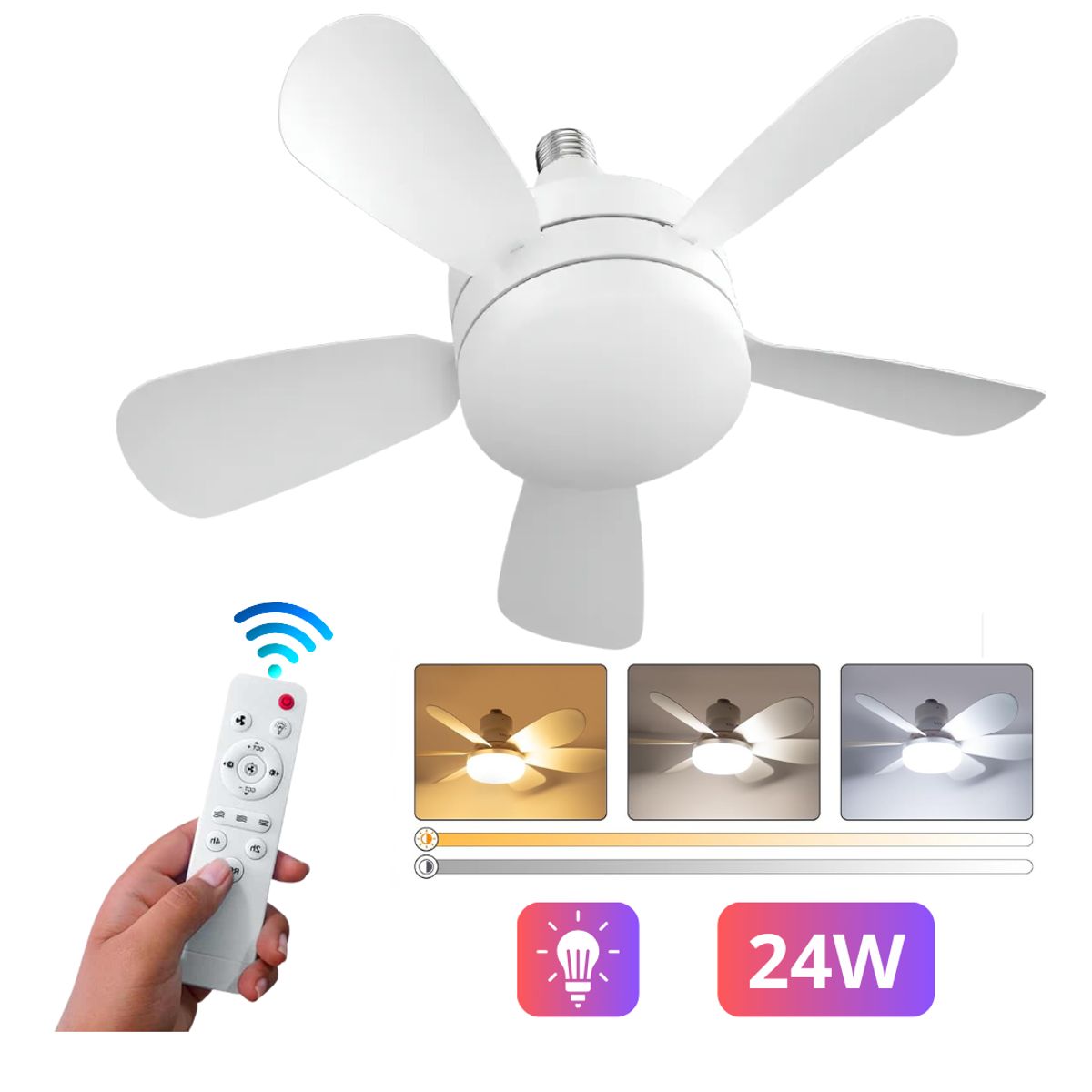 SEISA - Ventilador de Techo LED Ultra Silencioso 24W con 5 Aspas Luz 3 Velocidades y  Control Remoto