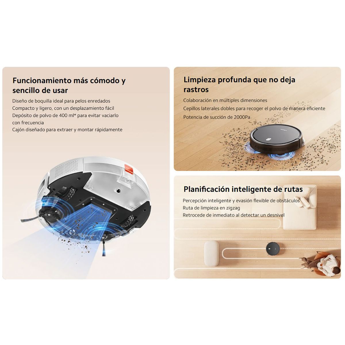 XIAOMI - Aspirador Robot VACUUM E5 Xiaomi Negro Succión 2000Pa Navegación LDS Trapeador