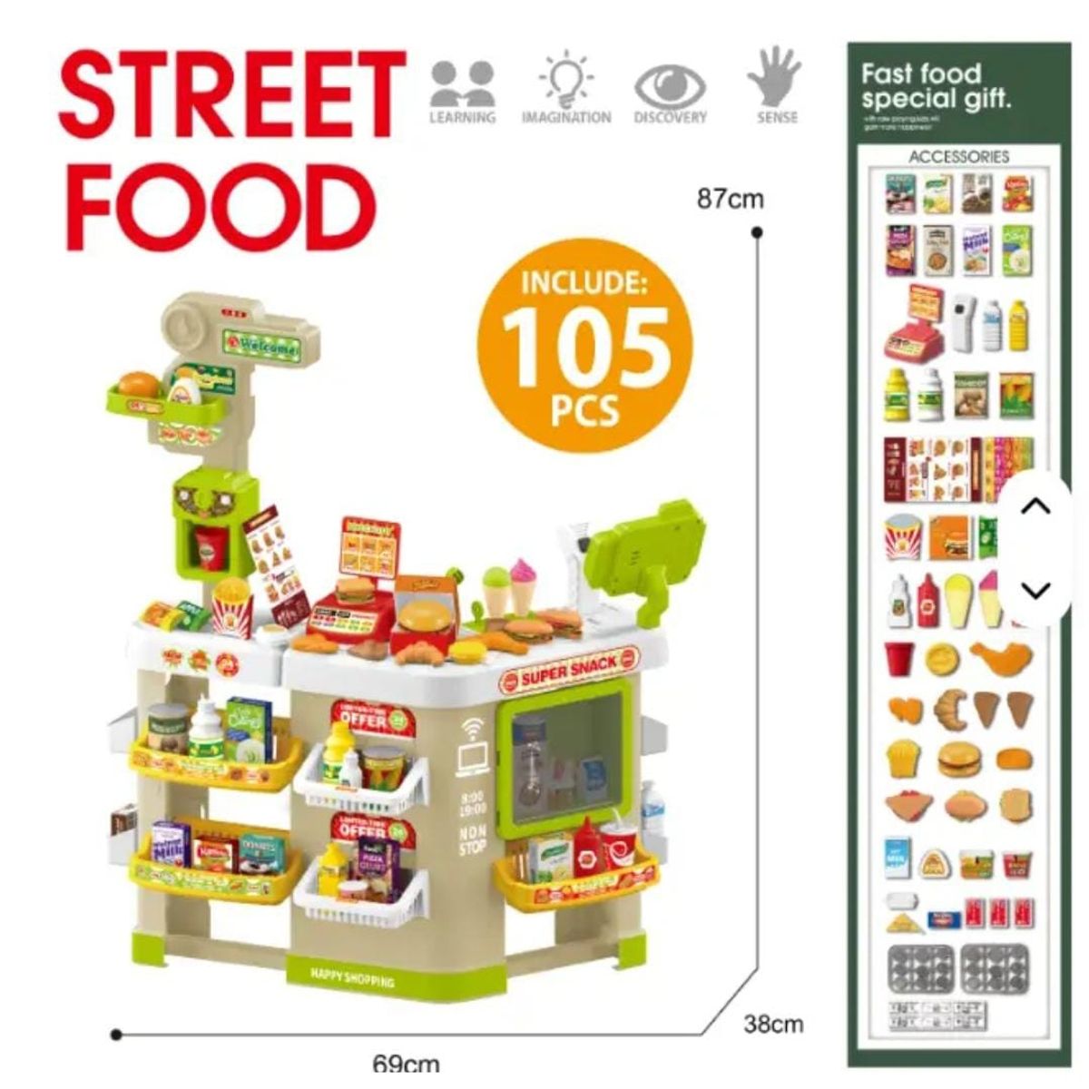 GENERICO - Supermercado con Sonido y Luces con 105 Piezas