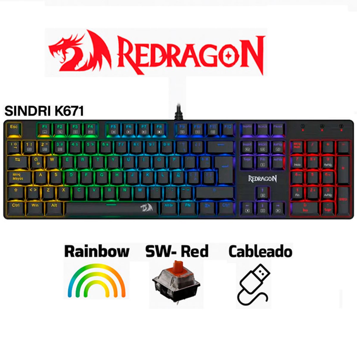 REDRAGON - Teclado Redragon SINDRI K671 Cableado Español - RED SWITCH