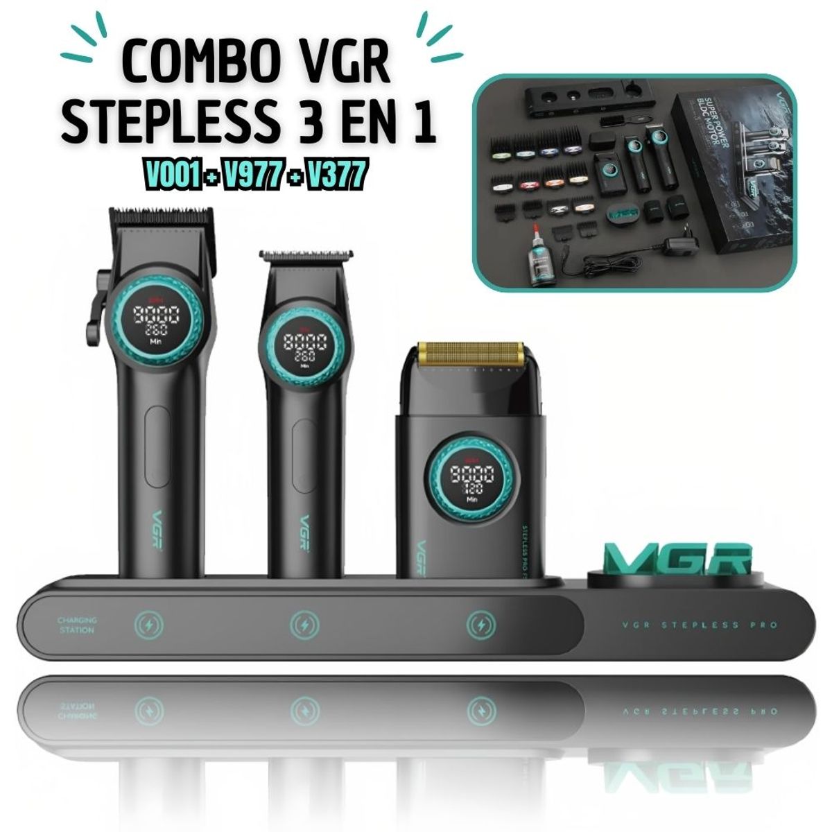 GENERICO - Combo VGR 3 en 1 Clipper + Trimmer + Shaver – STEPLESS