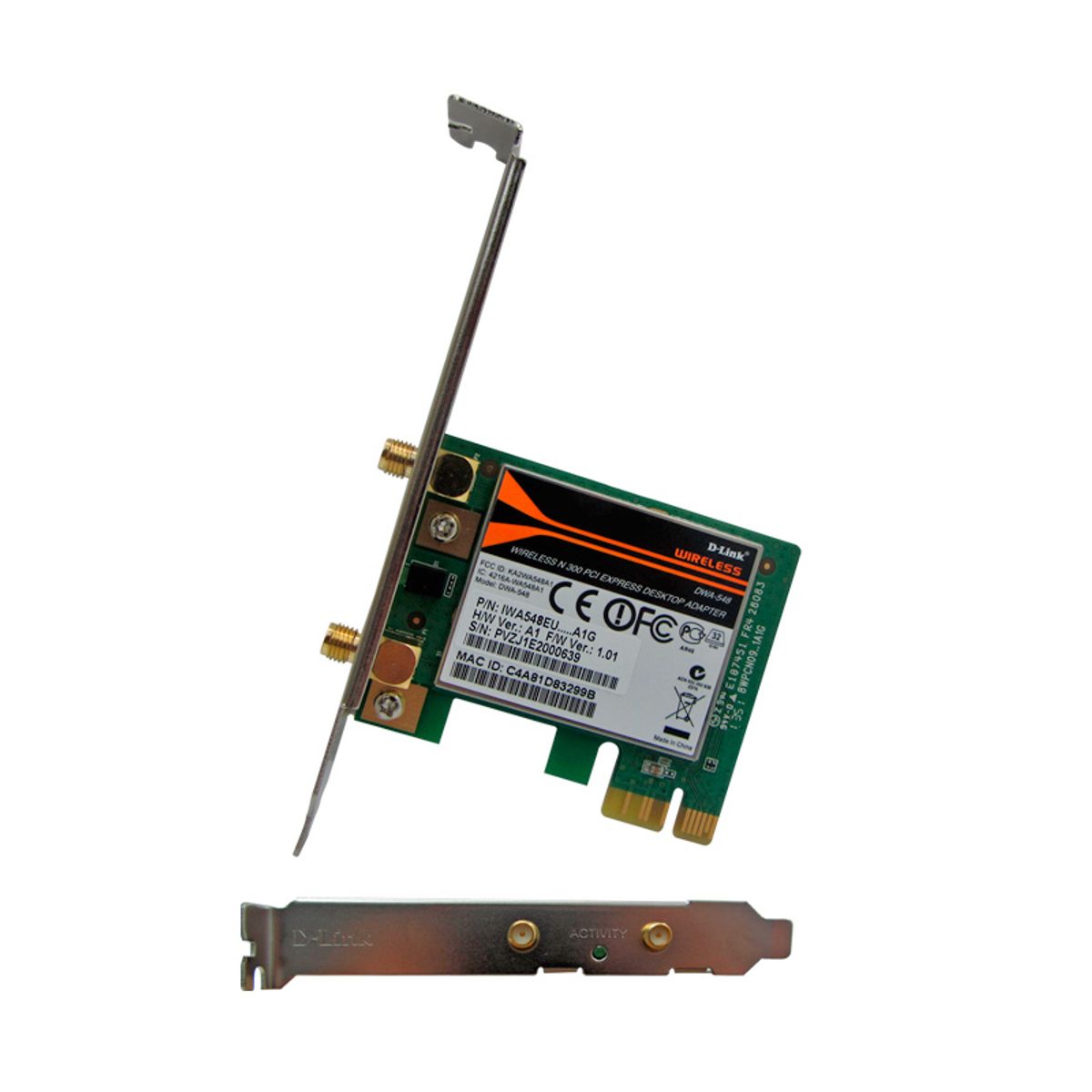 D-LINK - Tarjeta Wireless D-Link DWA-548, 802.11g/n, 300 Mbps, PCI-e, 2dBi.