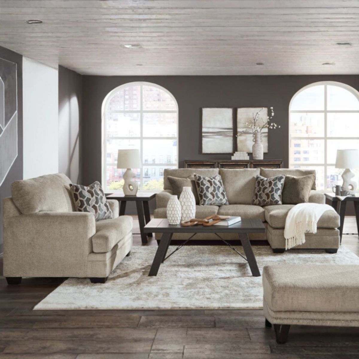 GENERICO - Juego de Sala Luani Seccional + Butaca + Banqueta en Tela Chenille Antifluido