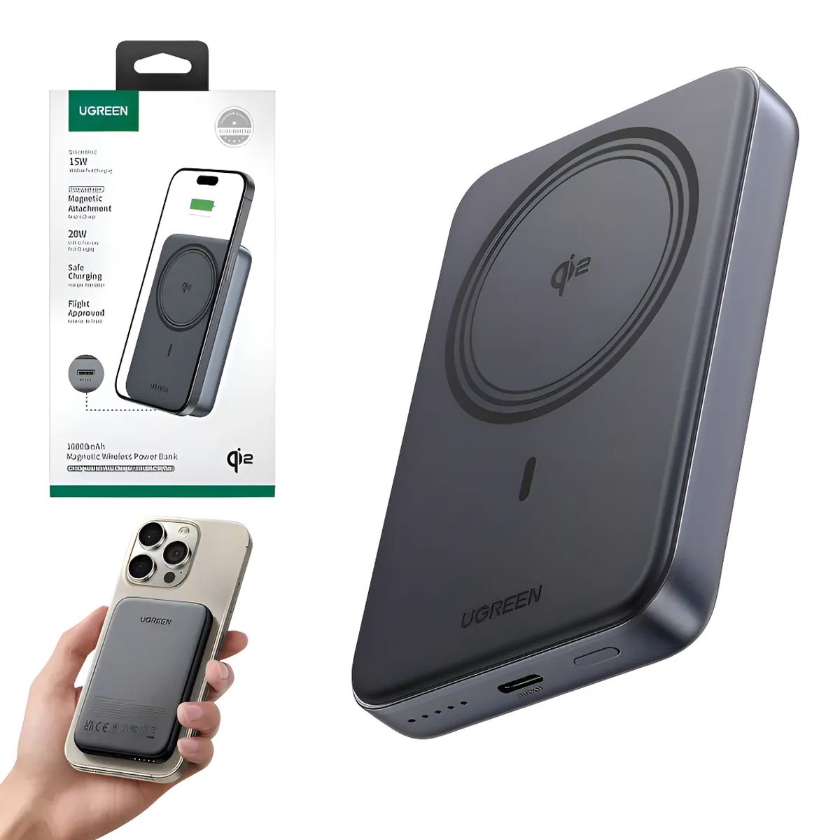 UGREEN - Power Bank Ugreen 10000mAh Inalambrico 30W Qi2 15W Nueva Version
