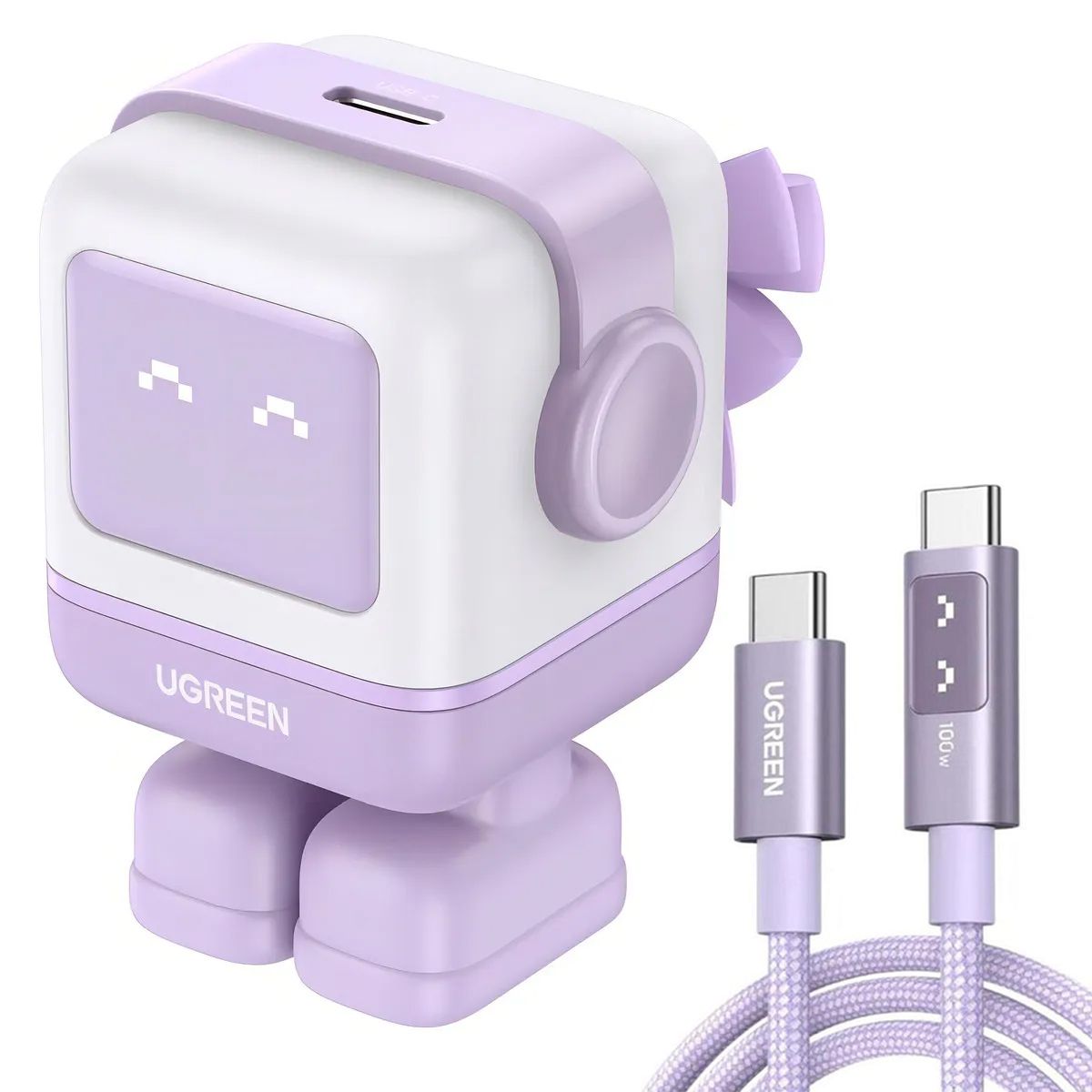 UGREEN - Cargador Robot Ugreen 30w + Cable Con Pantalla 100w 1m Lila