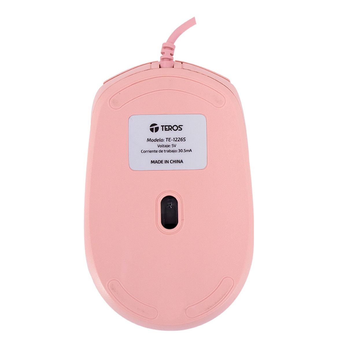 TEROS - Mouse TEROS TE-1226S - 800-1600 DPI - 4 Botones - Sensor Óptico - Color Rosado - Cable 1.5m