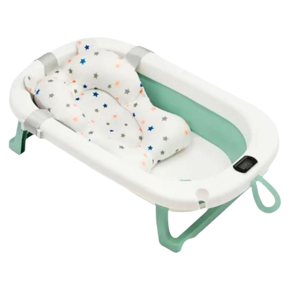 GENERICO - Bañera Tina Plegable con Termómetro y Cojín Acolchado Verde