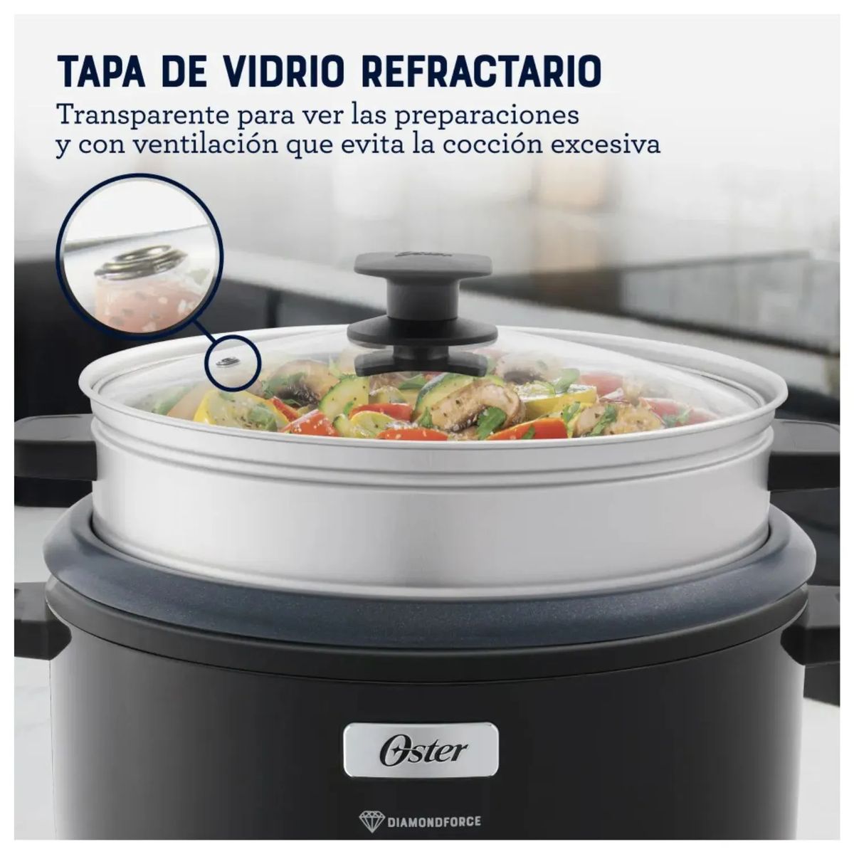 OSTER - Olla Arrocera Oster CKSTRC15DFBLK 28L con Vaporera y Función Sofrito - Negra
