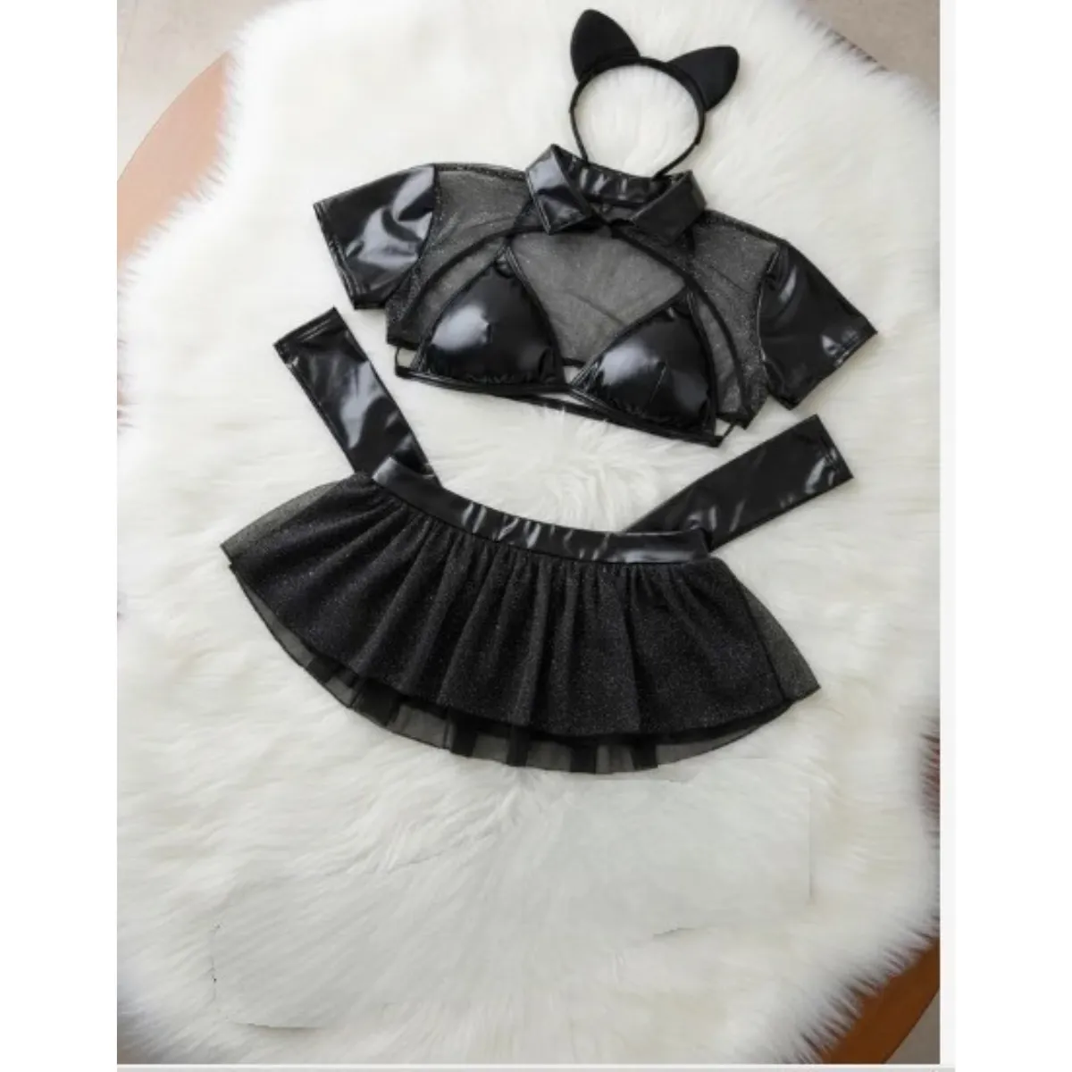 GENERICO - LENCERIA SEXY DISFRAZ GATITA TRANSPARENTE TALLA S-M-L