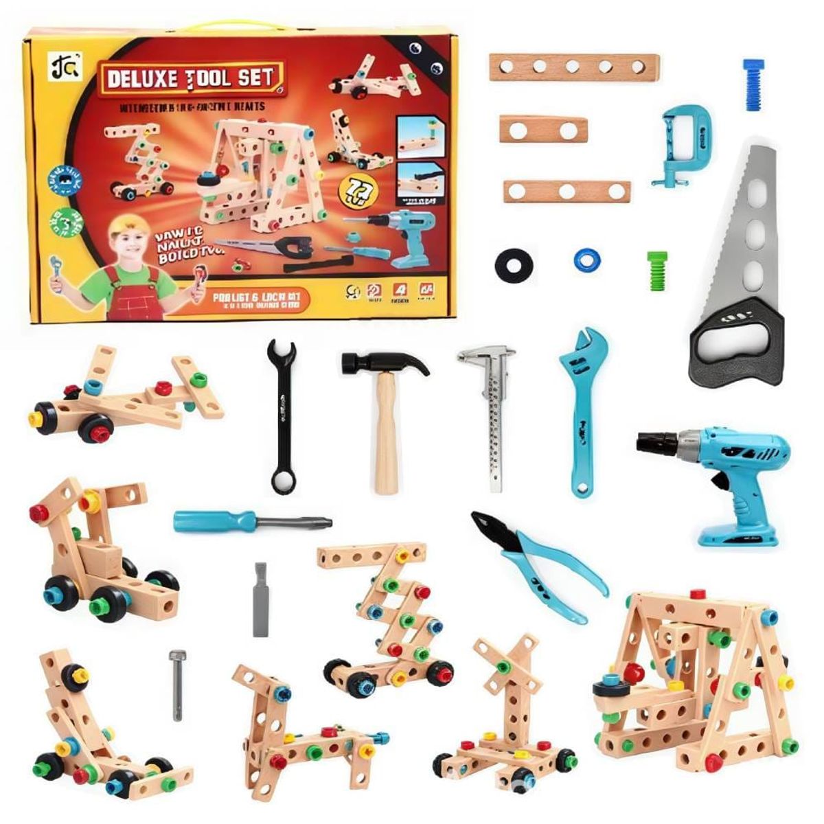 GENERICO - Juego Mecano de Madera con Herramientas para Niños