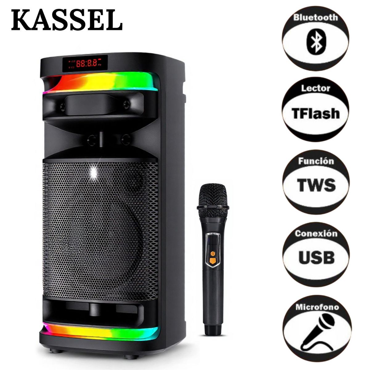 GENERICO - Parlante Portátil Kassel K828 Boofer 8 Pulgadas Luces RBG