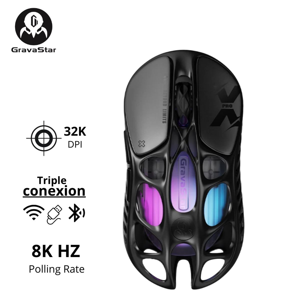 GRAVASTAR - Mouse GravaStar Mercury XPRO Galaxy Black  Inalámbrico 8K Dongle USB Alta Precisión Gaming