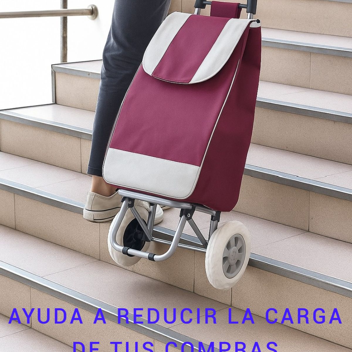 GENERICO - COCHE GRANDE CARRITO COMPRAS BOLSO MERCADO HOGAR CON BOLSILLO Y CIERRE GUINDA