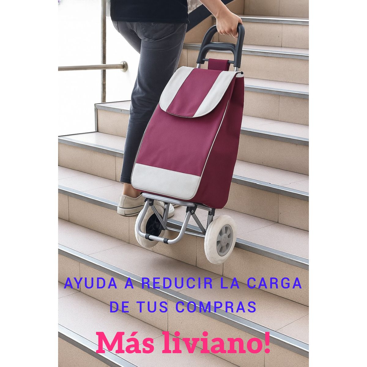 GENERICO - COCHE GRANDE CARRITO COMPRAS BOLSO MERCADO HOGAR CON BOLSILLO Y CIERRE GUINDA