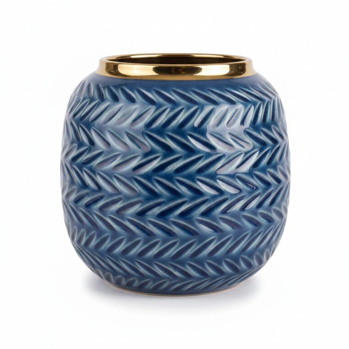 CASA BELLA - Macetero de Poliresina Zafiro Geométrico Lujo Azul y Oro para tu Jardín Interior
