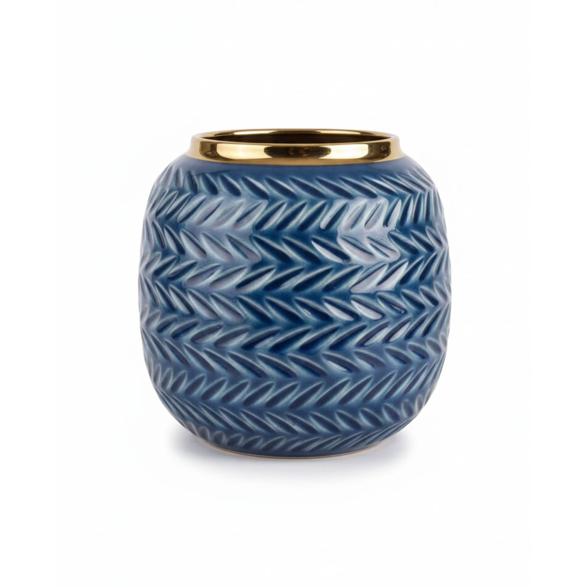 CASA BELLA - Macetero de Poliresina Zafiro Geométrico Lujo Azul y Oro para tu Jardín Interior