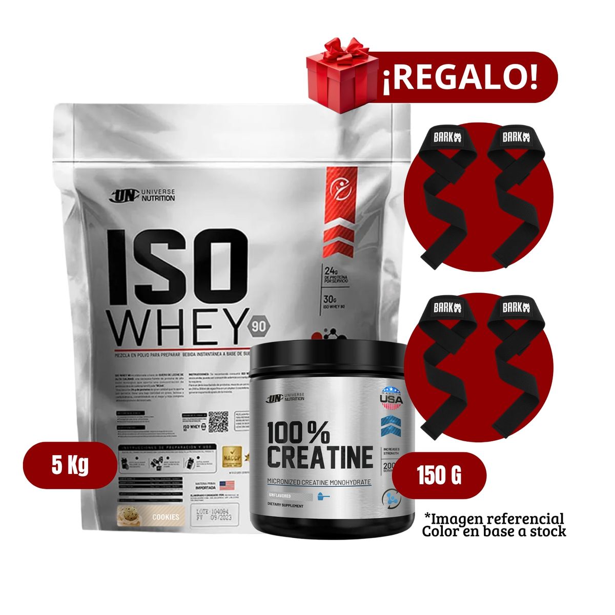 UNIVERSE NUTRITION - Proteína Iso Whey 5Kg Cookies+Universe Nutrition 150g+2 Straps