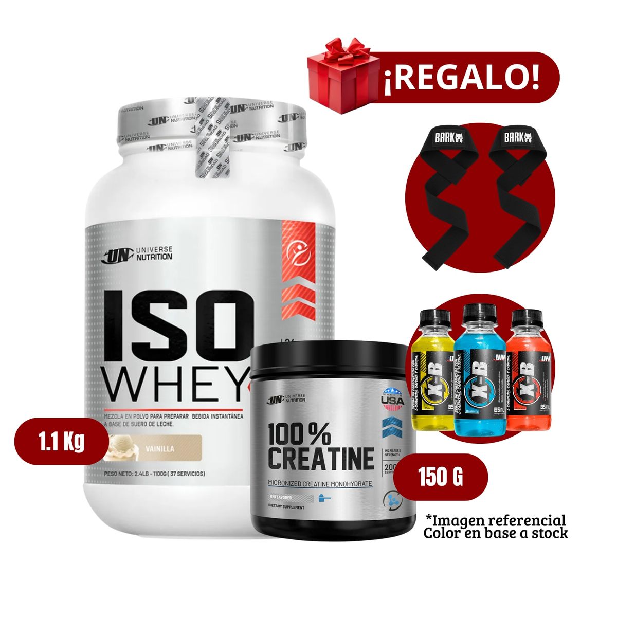 UNIVERSE NUTRITION - Proteína Iso Whey 11Kg Vainilla+Universe Nutrition 150g+Straps + XB