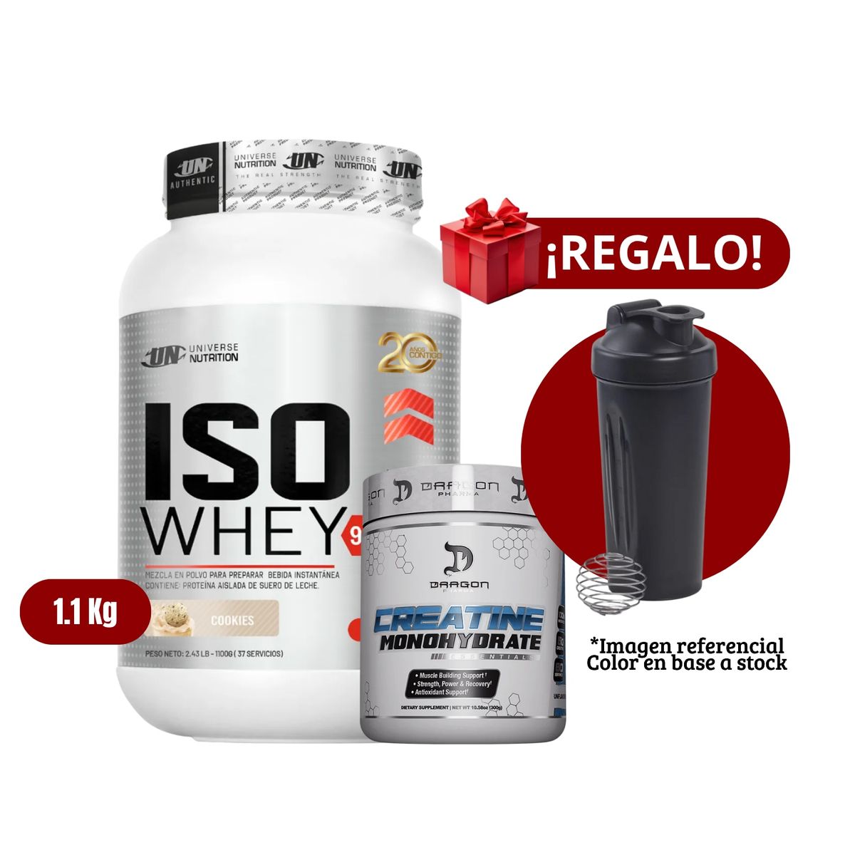 UNIVERSE NUTRITION - Proteína Iso Whey 11Kg Cookies+Dragon Pharma 300g+Shaker