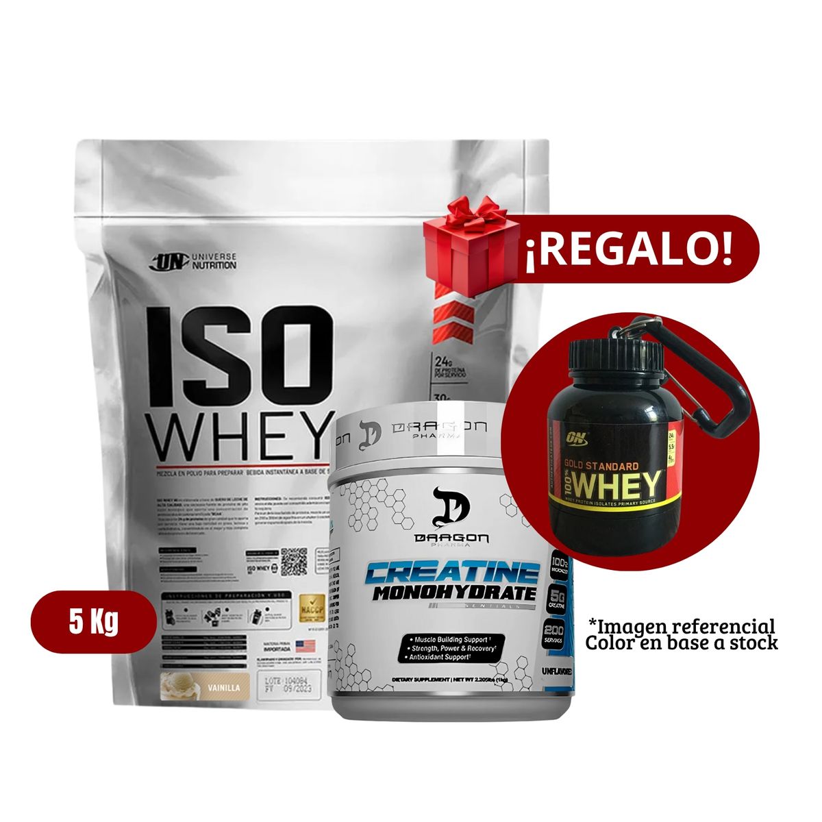 UNIVERSE NUTRITION - Proteína Iso Whey 5Kg Vainilla+Dragon Pharma 1 Kg+Portaproteína