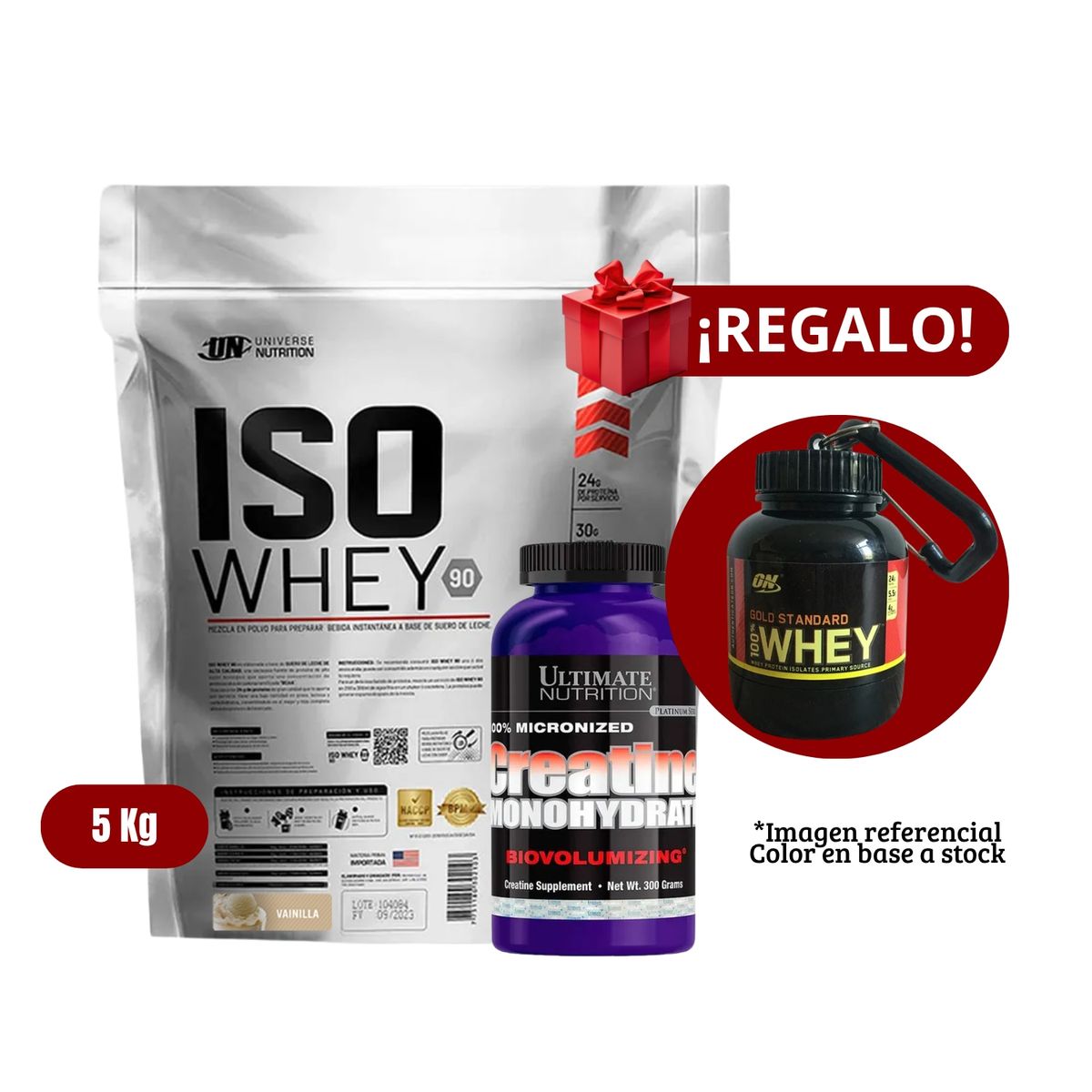 UNIVERSE NUTRITION - Proteína Iso Whey 5Kg Vainilla+Ultimate Nutrition 300g+Portaproteína