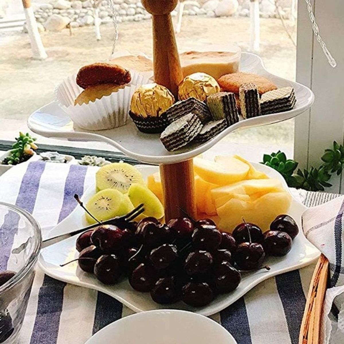 GENERICO - Bandeja Buffet Cerámica Dos Niveles 26cm