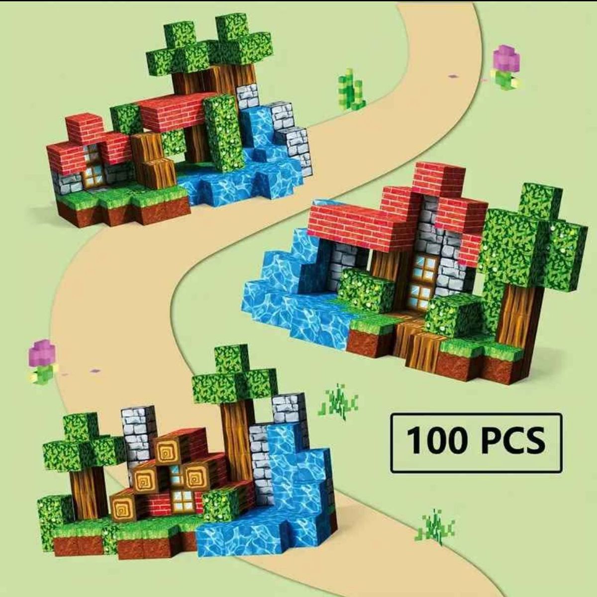 GENERICO - Bloques magnéticos Mundo Minecraft cubos100 PIEZAS