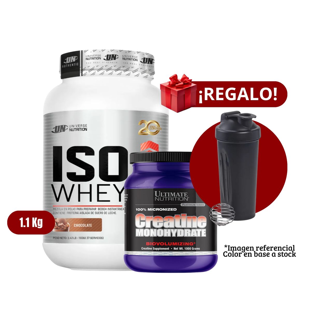 UNIVERSE NUTRITION - Proteína Iso Whey 11Kg Chocolate+Ultimate Nutrition 1 Kg+Shaker