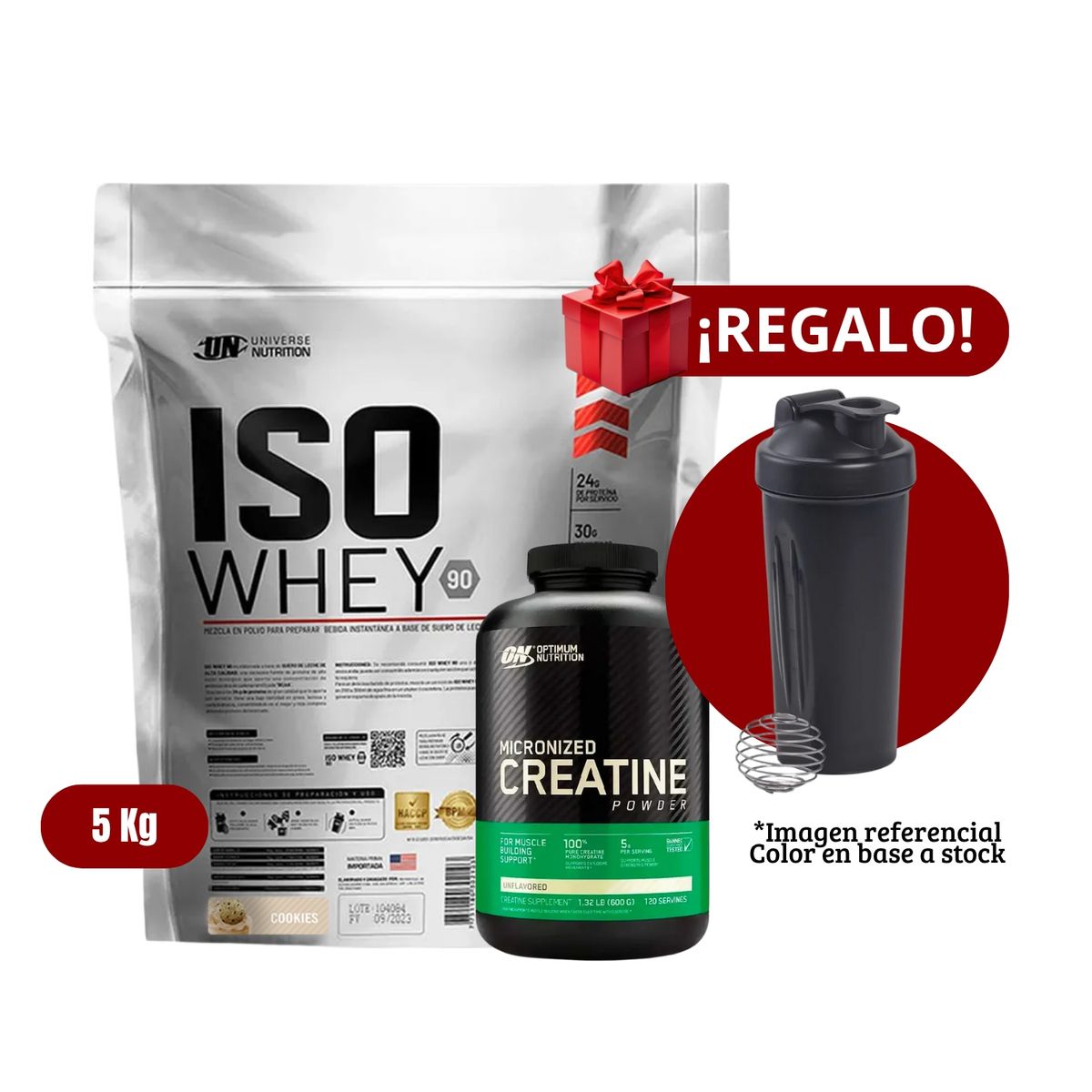UNIVERSE NUTRITION - Proteína Iso Whey 5Kg Cookies+Optimum Nutrition 300g+Shaker