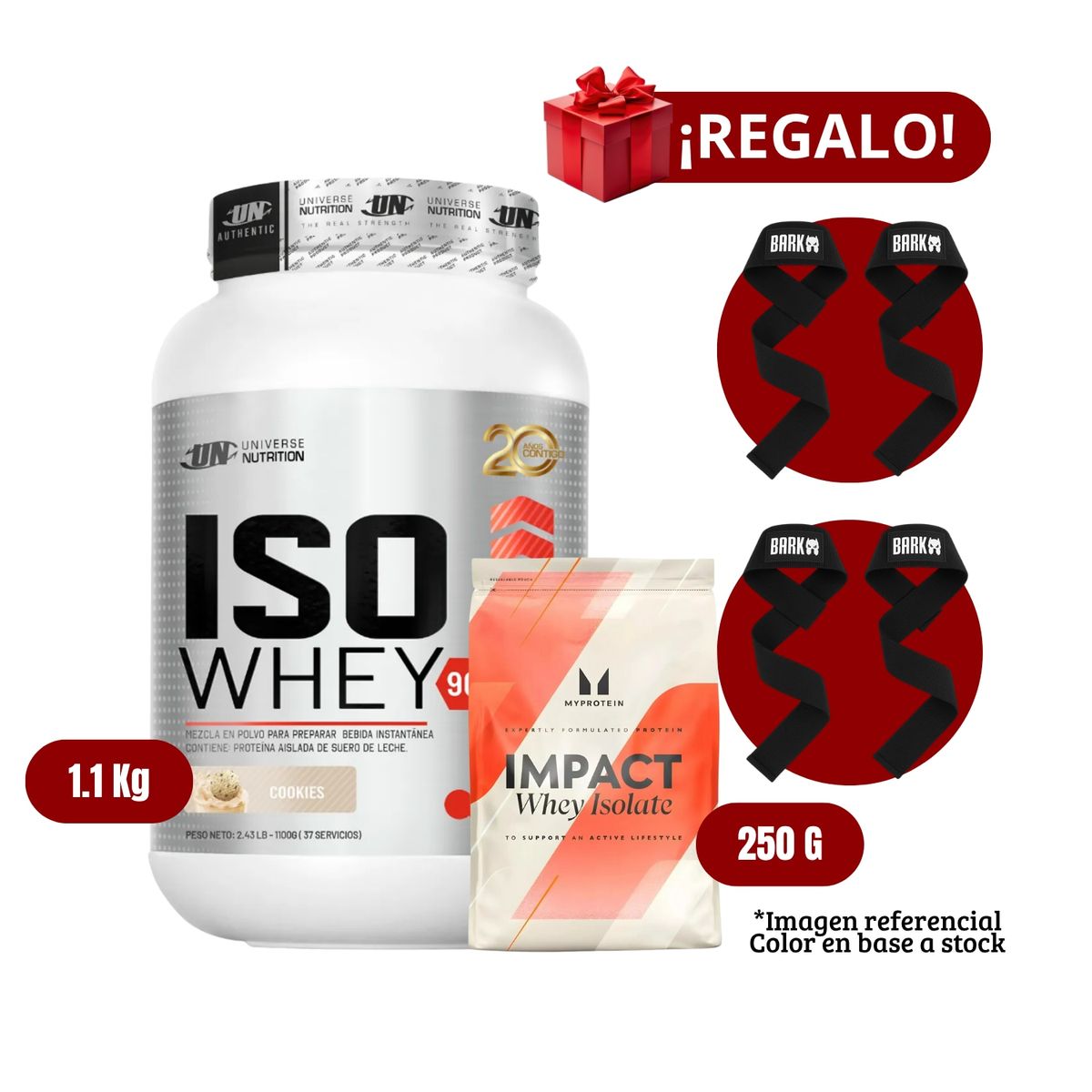 UNIVERSE NUTRITION - Proteína Iso Whey 11Kg Cookies+MyProtein 250g+2 Straps
