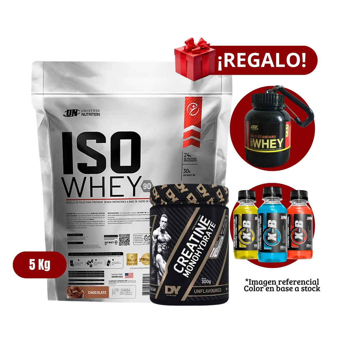 UNIVERSE NUTRITION - Proteína Iso Whey 5Kg Chocolate+Dorian Yates 300g+Portaproteína+XB