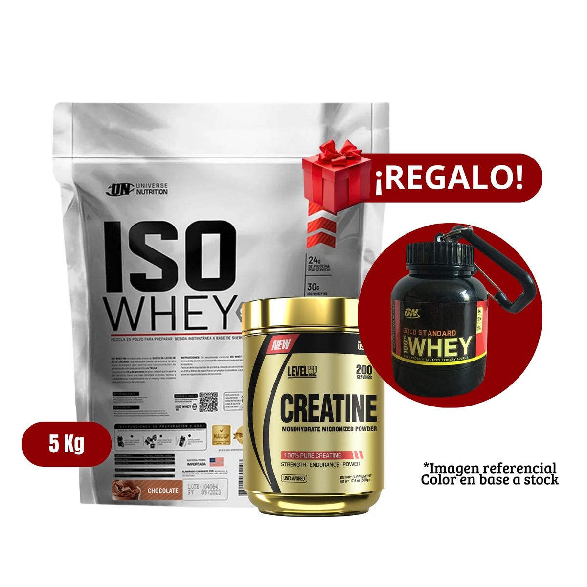 UNIVERSE NUTRITION - Proteína Iso Whey 5Kg Chocolate+Level Pro 500g+Portaproteína