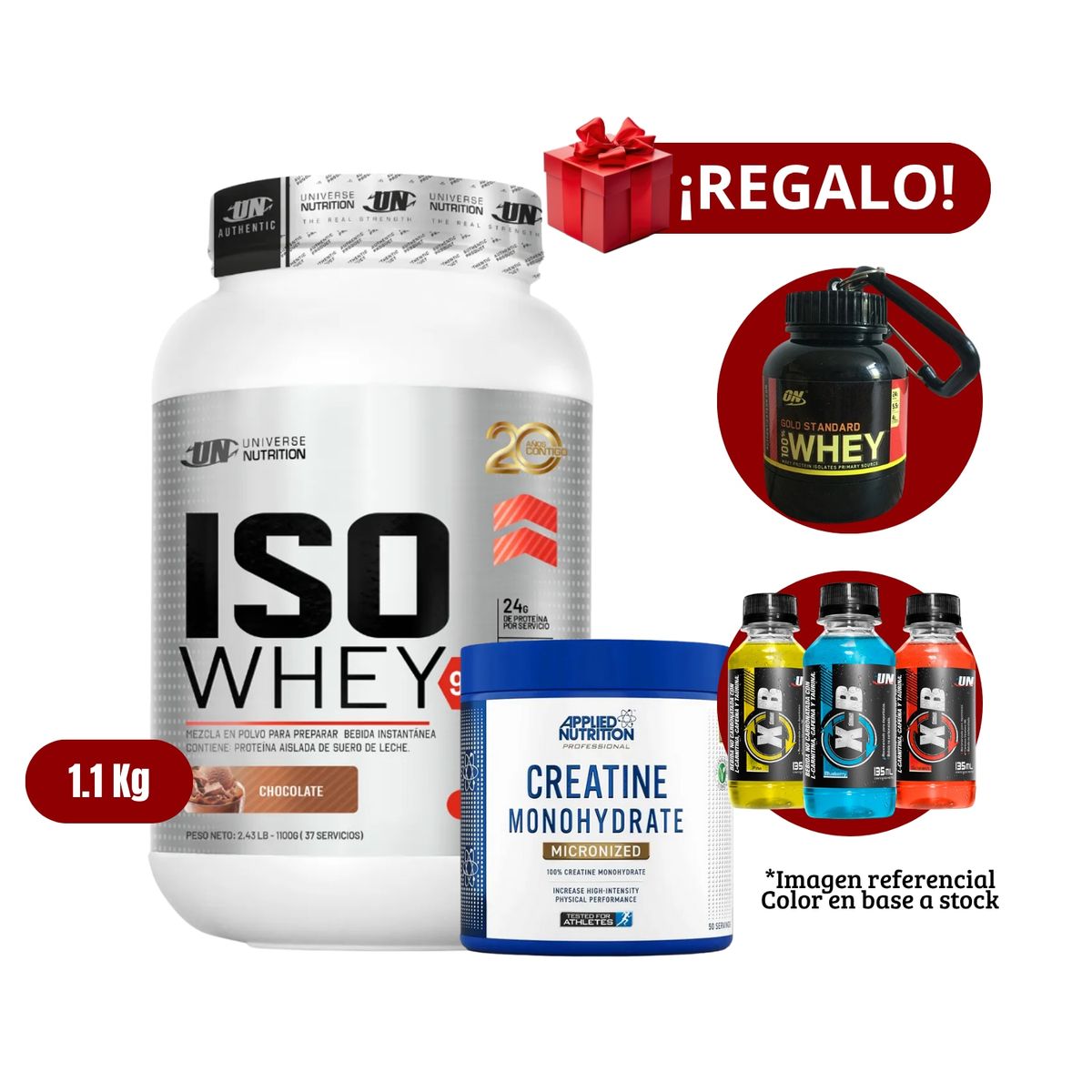 UNIVERSE NUTRITION - Iso Whey 11Kg Chocolate+Applied Nutrition 250g+Portaproteína+XB