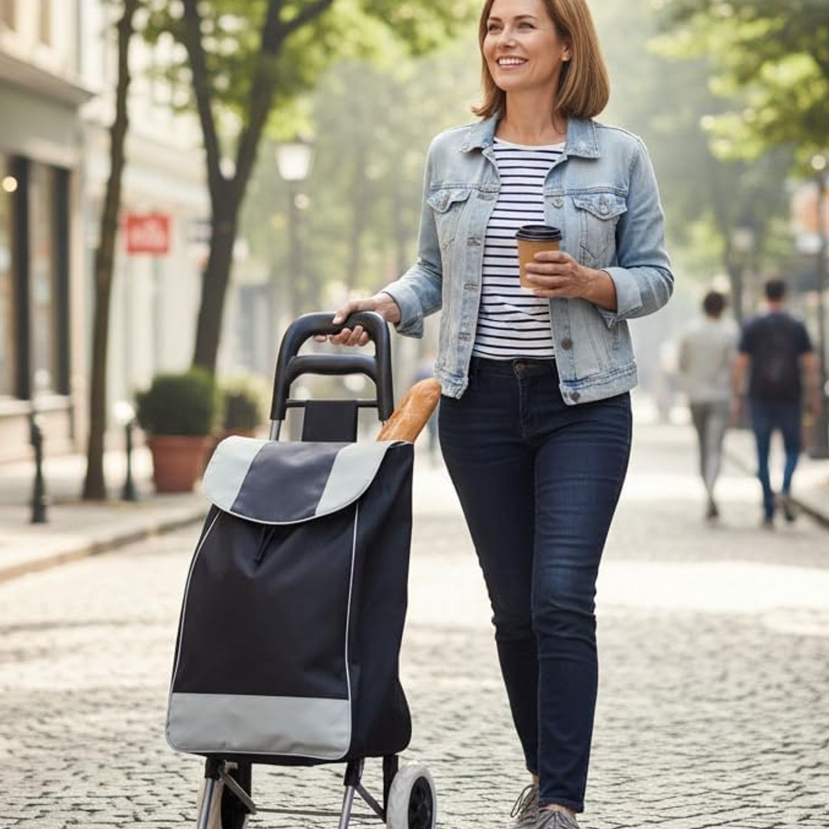 COCHE GRANDE CARRITO COMPRAS BOLSO MERCADO HOGAR CON BOLSILLO Y CIERRE AZUL OSCURO, marca GENERICO - Foto Principal